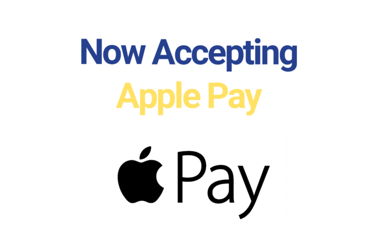 Apple Pay logo with the words Now Accepting Apple Pay typed above the logo