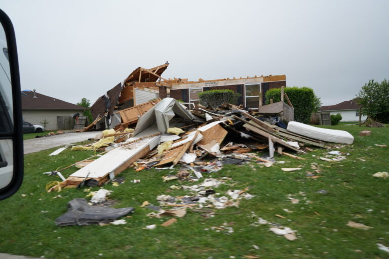 Damage to house caused by a tornado.